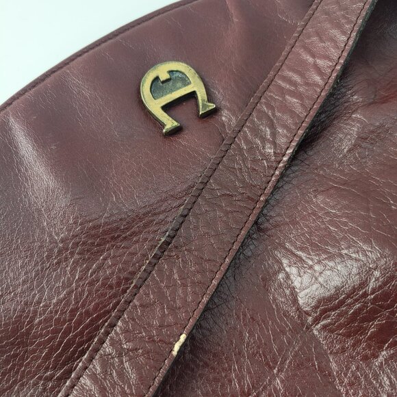 Vintage Etienne Aigner Burgundy Dark Red Leather Shoulder Bag Purse 12x8" - Picture 10 of 15